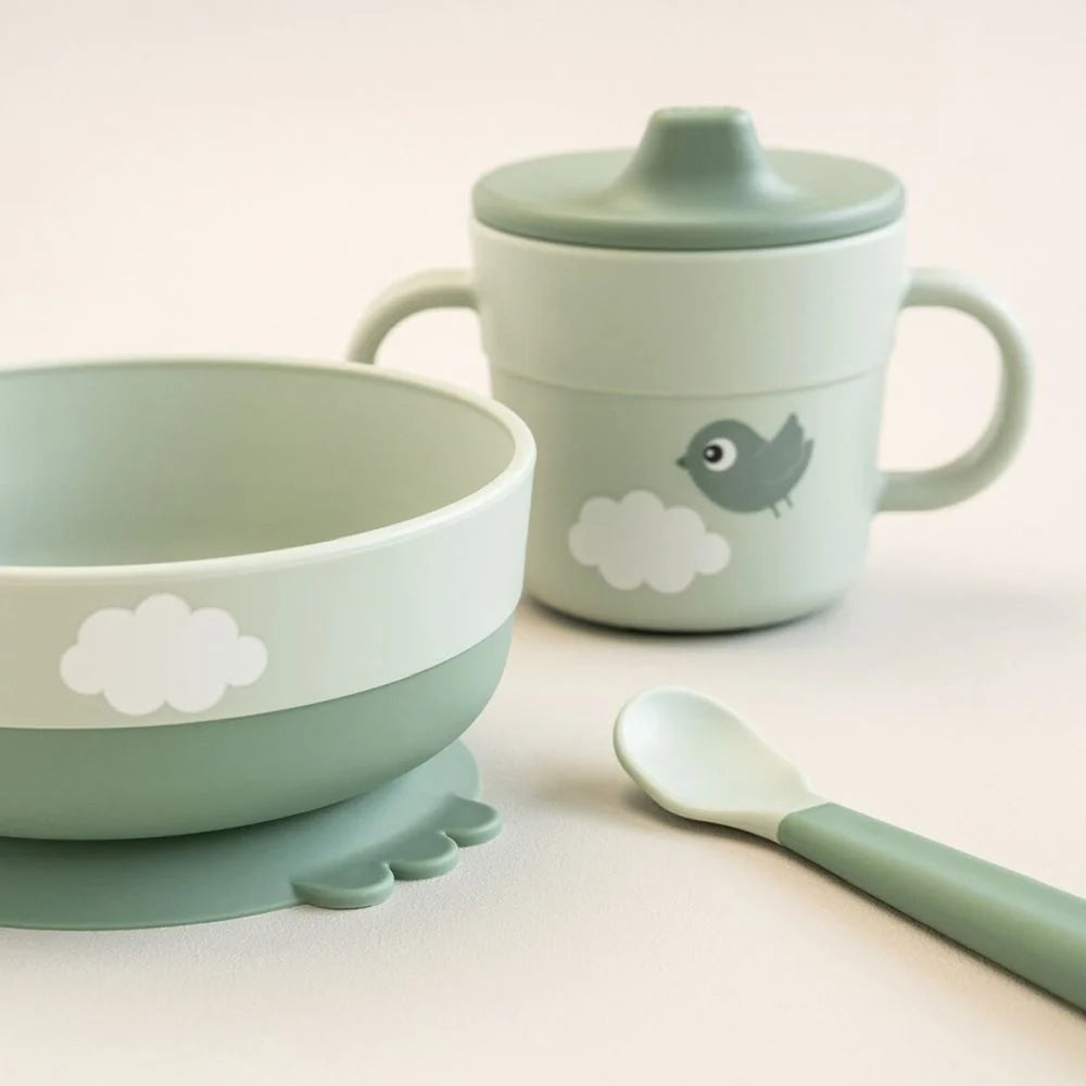 Done by Deer set pentru primele mese cu ventuza Foodie 0m+ Happy Clouds Green