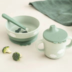 Done by Deer set pentru primele mese cu ventuza Foodie 0m+ Happy Clouds Green