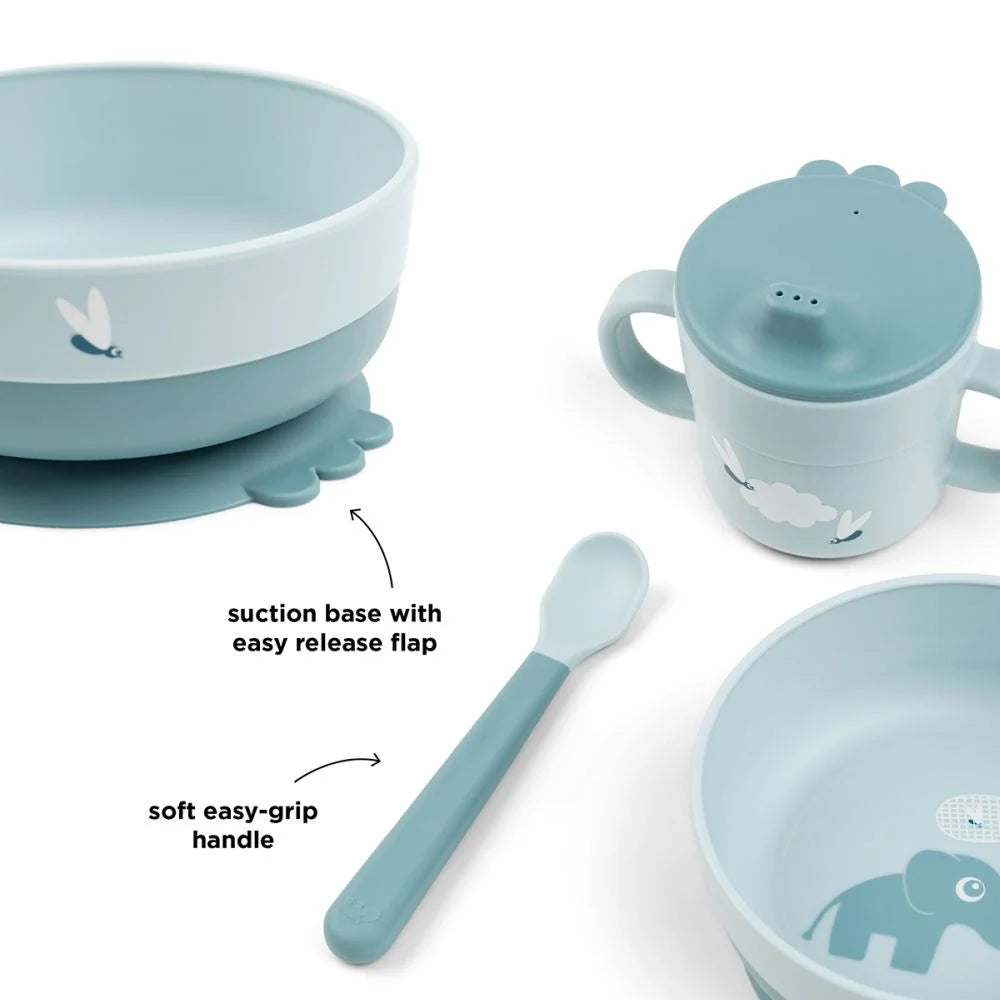 Done by Deer set pentru primele mese cu ventuza Foodie 0m+ Elphee Blue