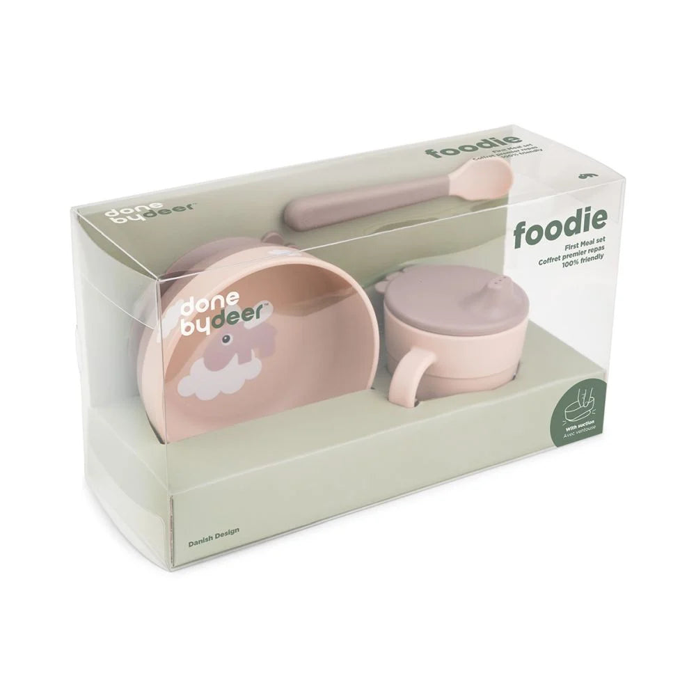 Done by Deer set pentru primele mese cu ventuza Foodie 0m+ Happy Clouds Powder