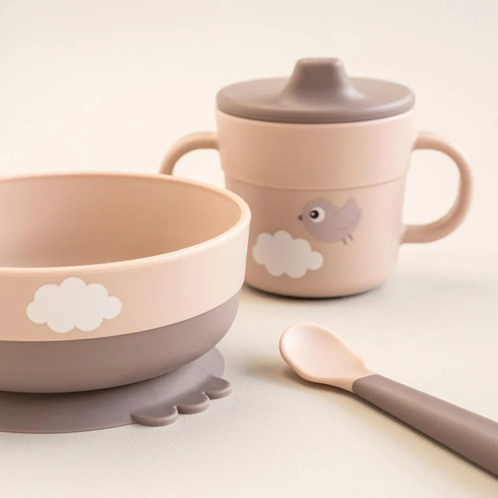 Done by Deer set pentru primele mese cu ventuza Foodie 0m+ Happy Clouds Powder