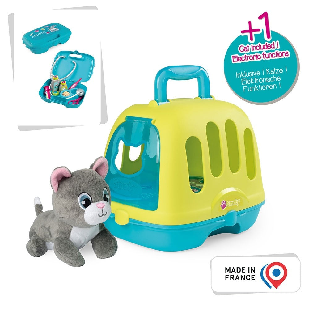 Smoby set Veterinary Case pisica cu cusca de transport si accesorii pentru 3 ani+