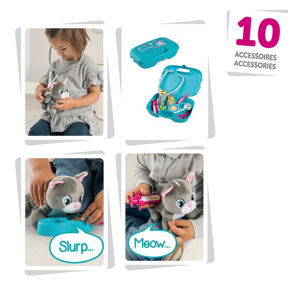 Smoby set Veterinary Case pisica cu cusca de transport si accesorii pentru 3 ani+