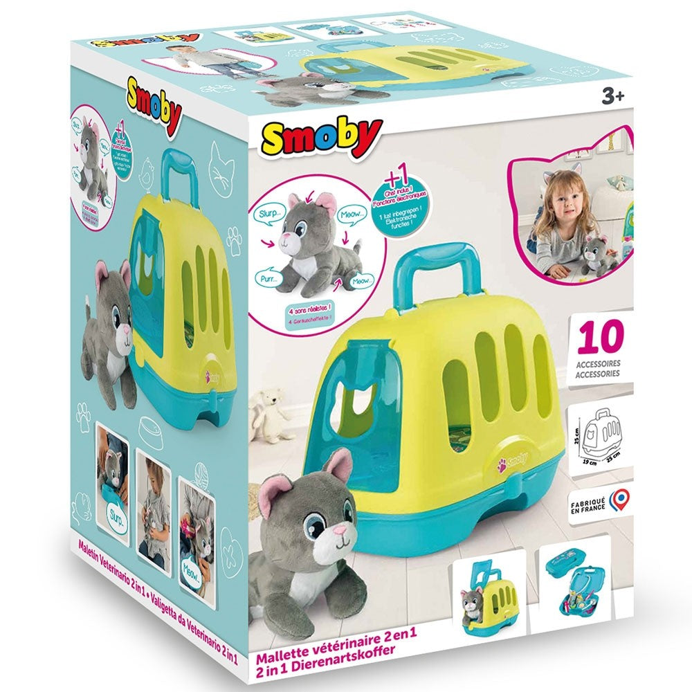 Smoby set Veterinary Case pisica cu cusca de transport si accesorii pentru 3 ani+