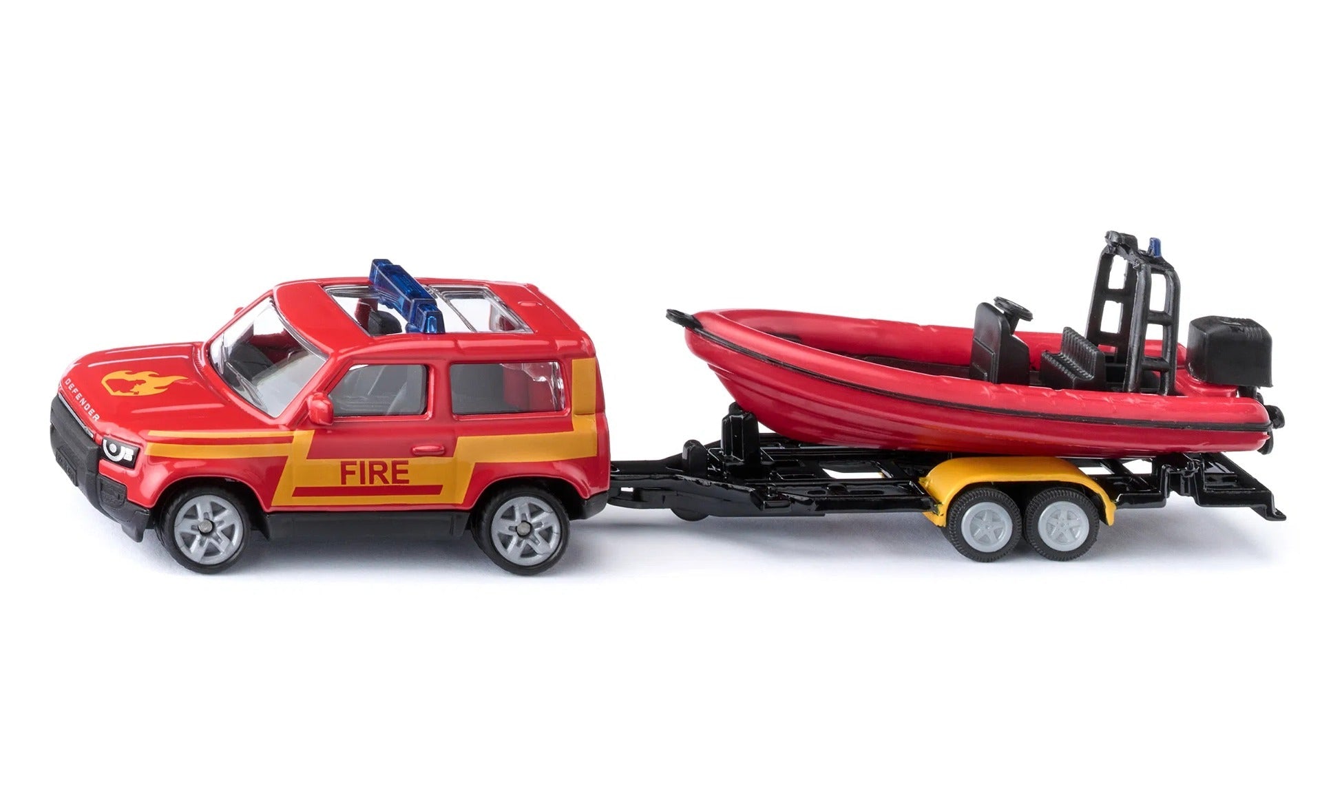 Siku jucarie masinuta Land Rover Defender 3 ani+ Pompieri cu barca