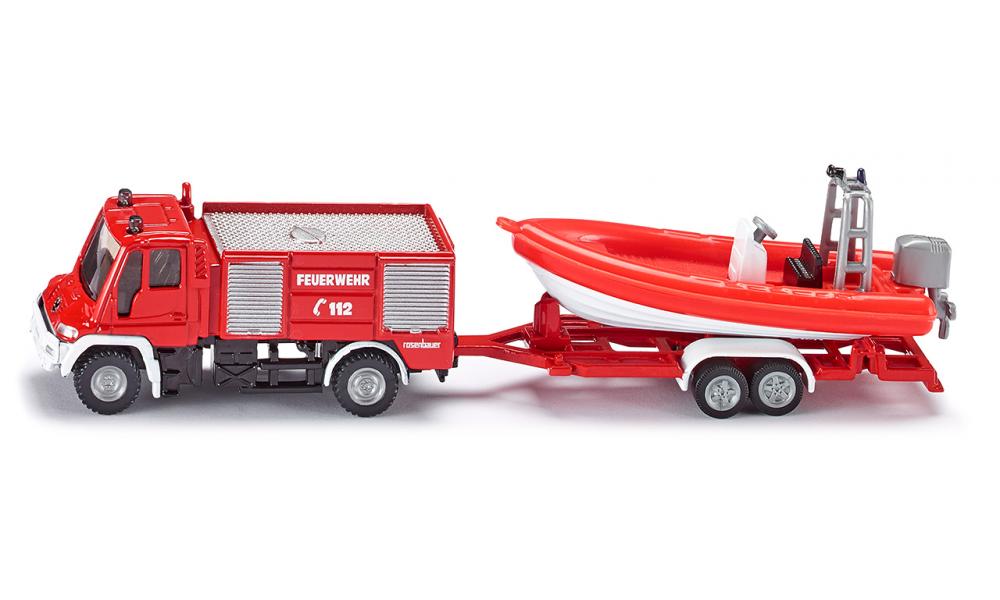 Siku jucarie masinuta de pompieri Unimog cu barca 3 ani+ 01