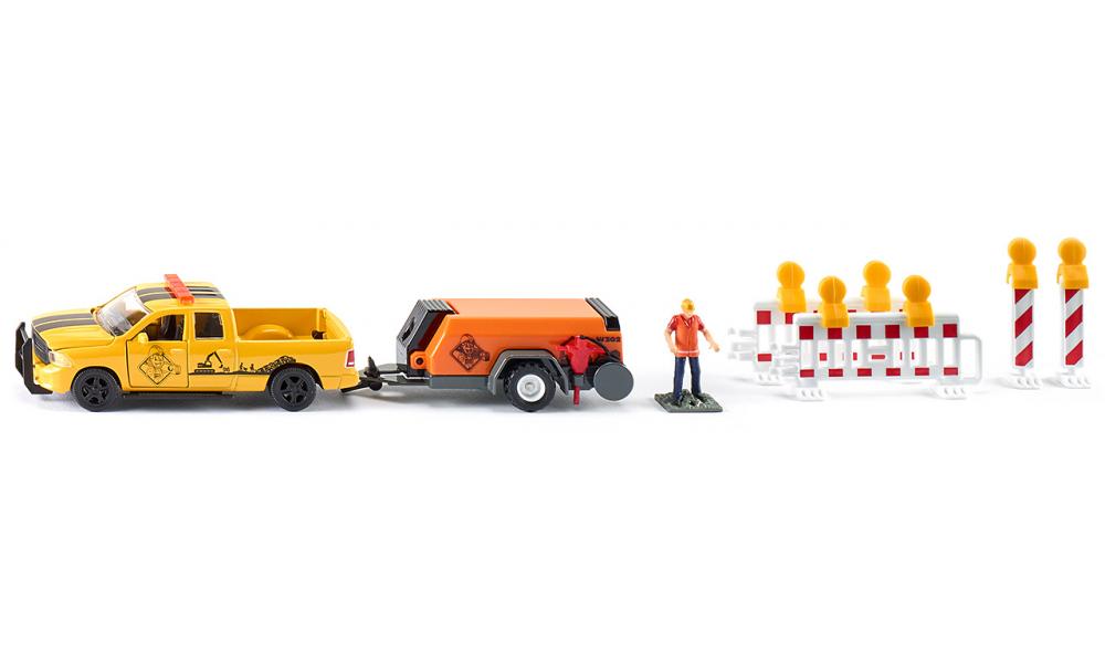 Siku masinuta Dodge RAM 1500 with Compressor Trailer 01