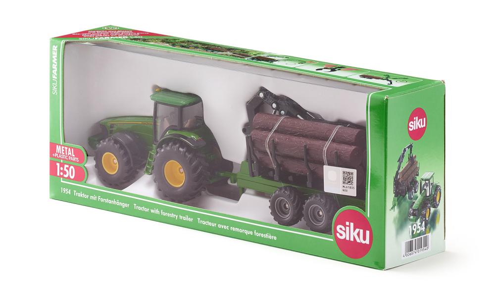 Siku masinuta tractor John Deere with Forestry Trailer 3 ani+  06