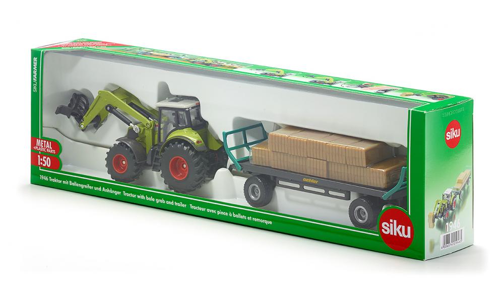 Siku masinuta Tractor with Bale Grab and Trailer 08