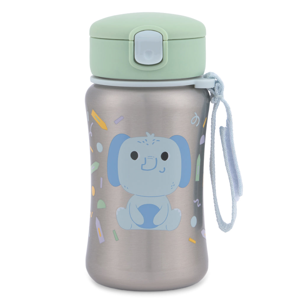 Skip Hop sticla cu pai din otel inoxidabil 350 ml 12m+ Besties Squad Elefant