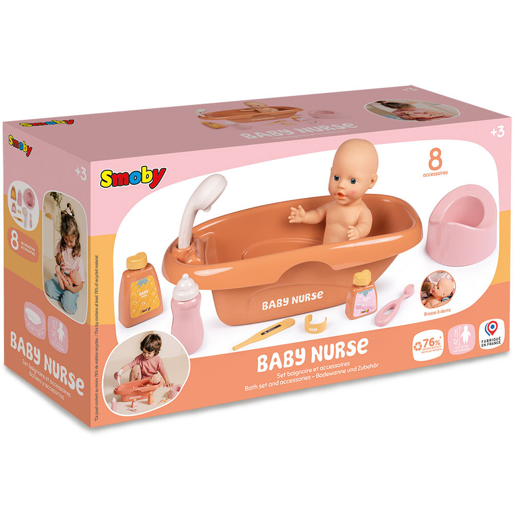 Smoby set de baie pentru papusa Baby Nurse Bath cu 8 accesorii 3 ani+