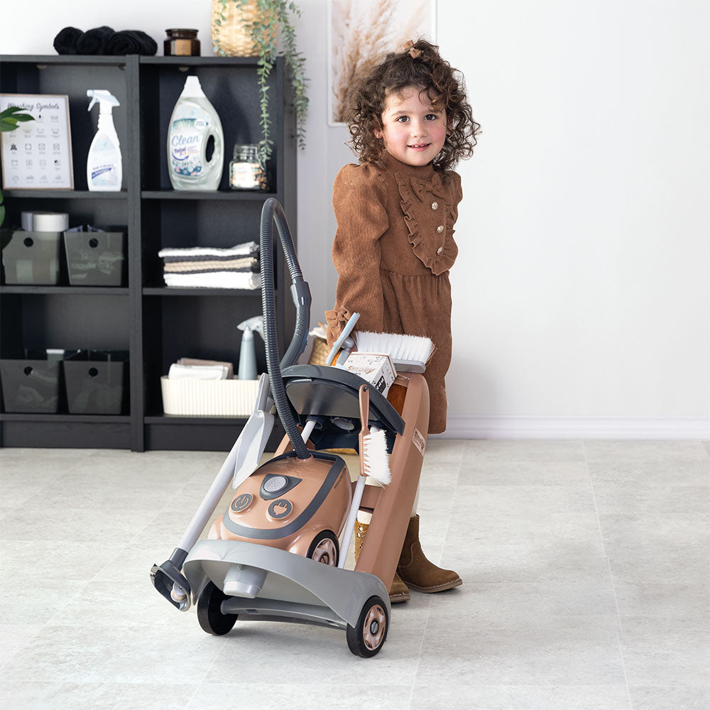 Smoby jucarie set curatenie cu troller si aspirator Rowenta maro cu 8 accesor 3 ani+ 