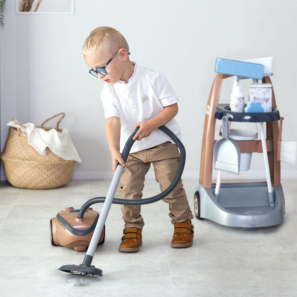 Smoby jucarie set curatenie cu troller si aspirator Rowenta maro cu 8 accesor 3 ani+ 