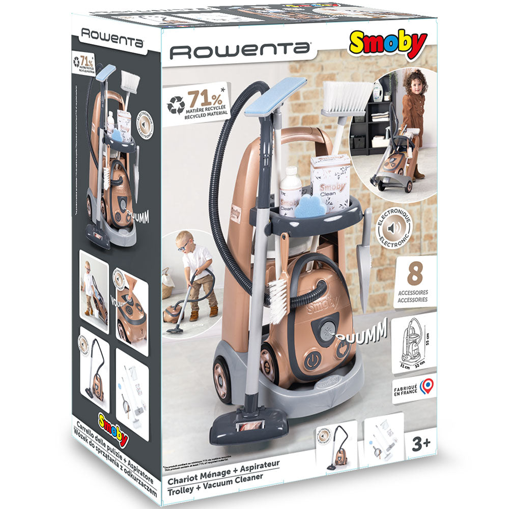 Smoby jucarie set curatenie cu troller si aspirator Rowenta maro cu 8 accesor 3 ani+ 