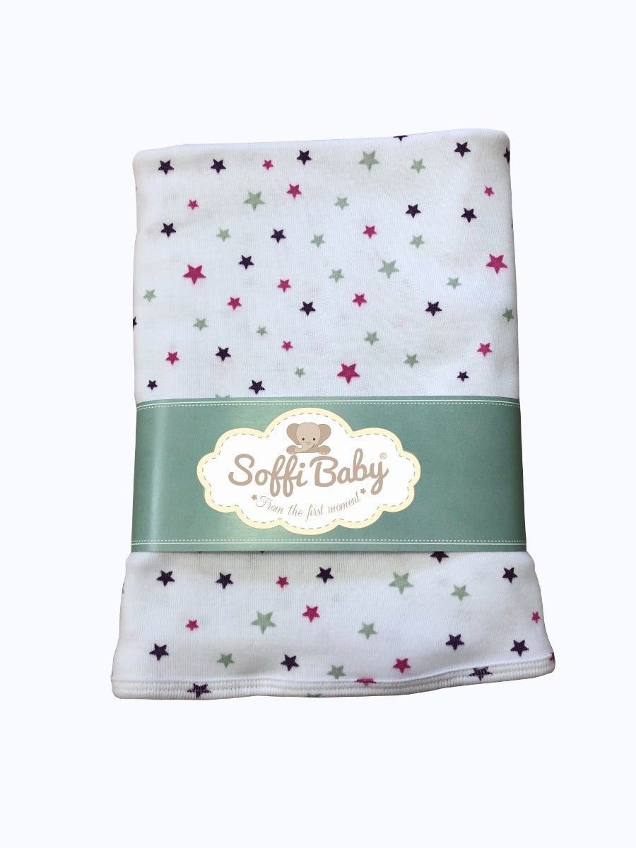 Soffi Baby patura bebelusi bumbac 75x100 cm, Alb cu stelute mov