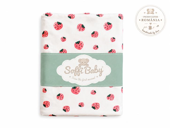 Soffi Baby patura bebelusi material dublu din bumbac 80x100 cm Capsuni Imagine principală a produsului