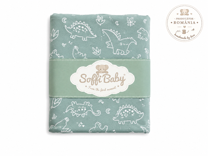 Soffi Baby patura bebelusi material dublu din bumbac 80x100 cm Petrol cu dino