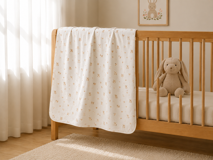 Soffi Baby patura bebelusi material dublu din bumbac 80x100 cm Urs cu inimioare