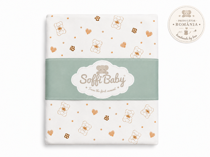 Soffi Baby patura bebelusi material dublu din bumbac 80x100 cm Urs cu inimioare Imagine principală a produsului