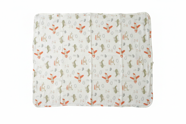 Soffi Baby patura bebelusi material dublu din muselina 70x90 cm Cream cu avioane