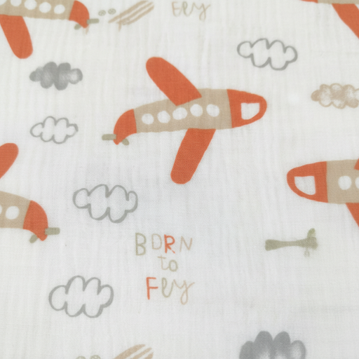 Soffi Baby patura bebelusi material dublu din muselina 70x90 cm Cream cu avioane