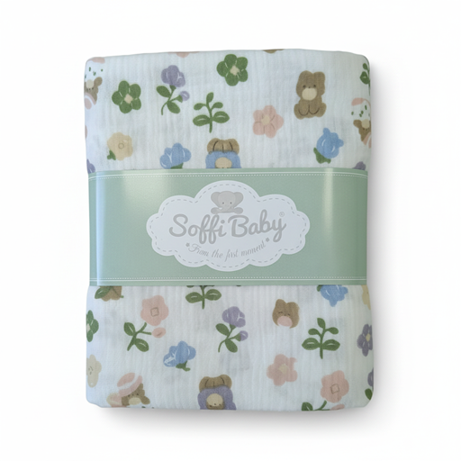 Soffi Baby patura bebelusi material dublu din muselina 70x90 cm Flori Mov