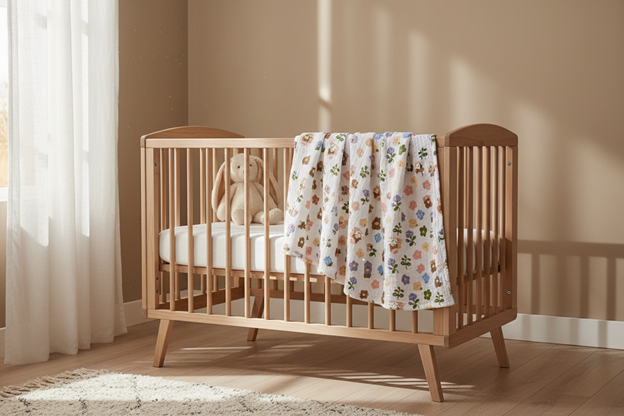 Soffi Baby patura bebelusi material dublu din muselina 70x90 cm Flori Mov