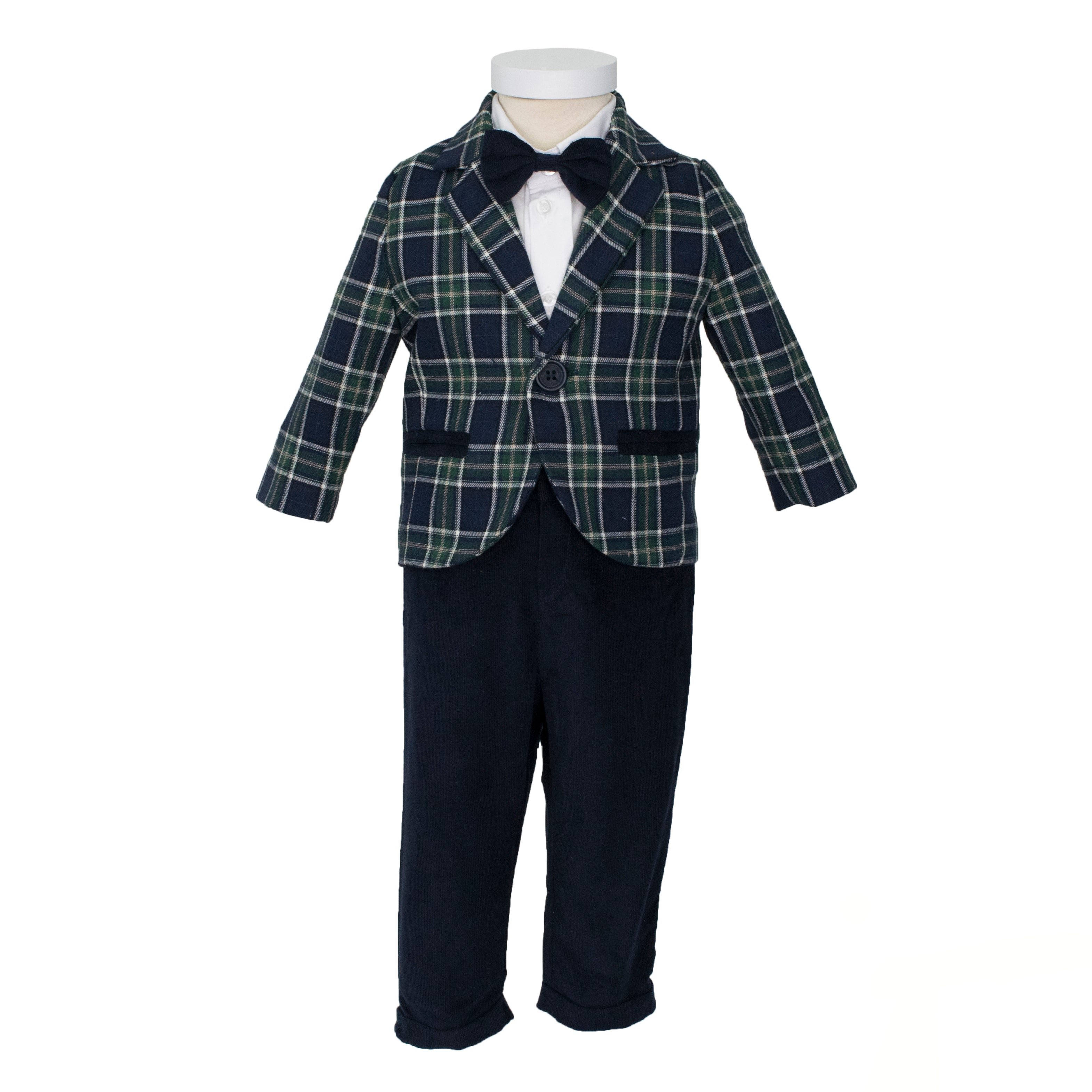 Soffi Baby compleu botez baieti Aron bumbac si catifea, marimea 56-80, Verde-Bleu Imagine secundară a produsului