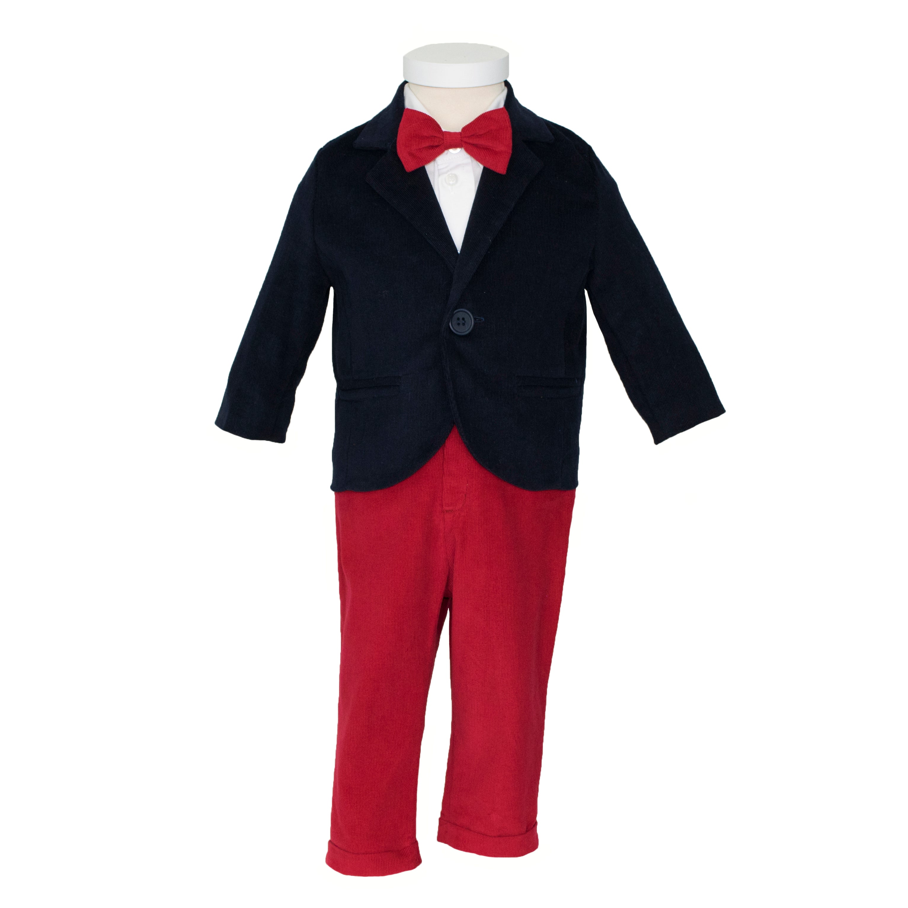 Soffi Baby compleu botez baieti Cezar din catifea raiata, Alege marimeaa 62-80, Bleu-Rosu Imagine secundară a produsului