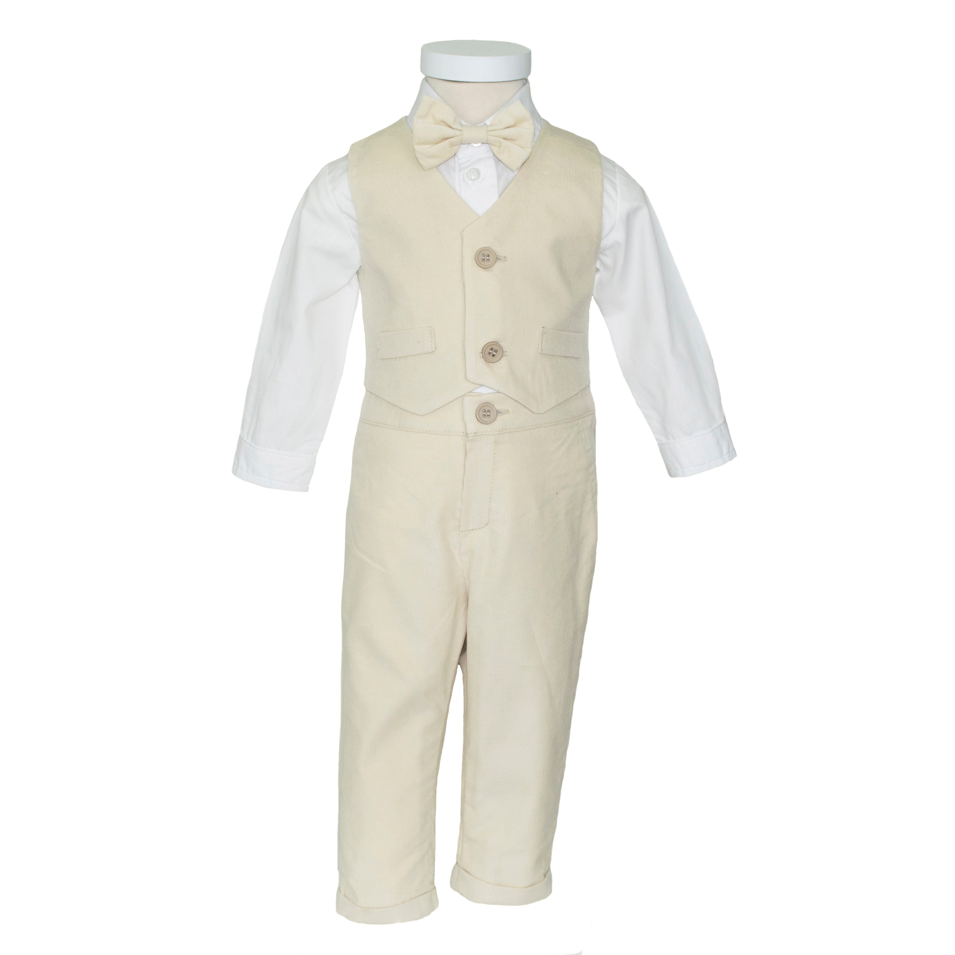 Soffi Baby compleu botez baieti Kevin din catifea raiata, Alege marimeaa 62-80, Bej Imagine secundară a produsului