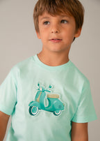 Mayoral tricou baieti cu imprimeu in relief 5-10 ani Menta cu vespa