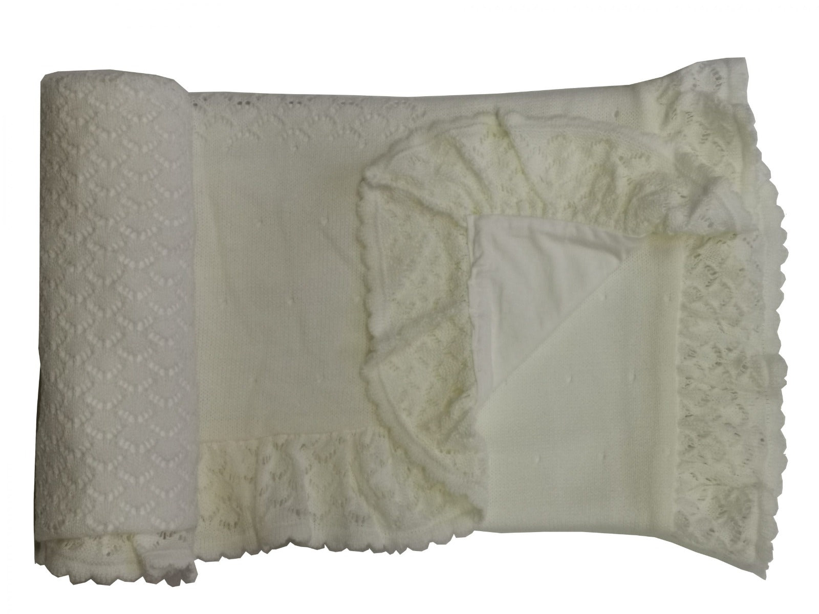 Patura Sofia tricotata dublata cu bumbac 95x95 cm, Alb
