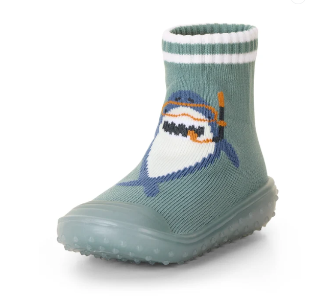 Sterntaler sosete cu talpa cauciuc antiderapant Adventure Socks 19-26 Matte Green cu rechin
