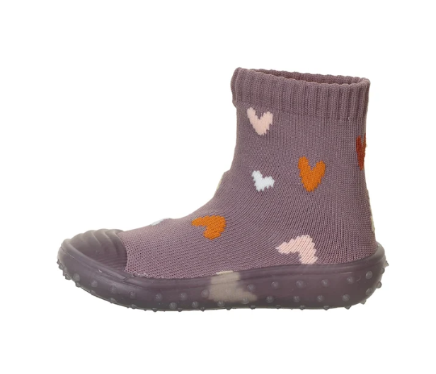 Sterntaler sosete cu talpa cauciuc antiderapant Adventure Socks 19-26 Pastel Purple cu inimioare Imagine secundară a produsului