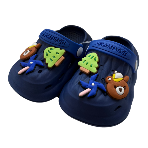 Super Cool papuci baieti tip saboti 18-23, Dark Blue cu ursulet