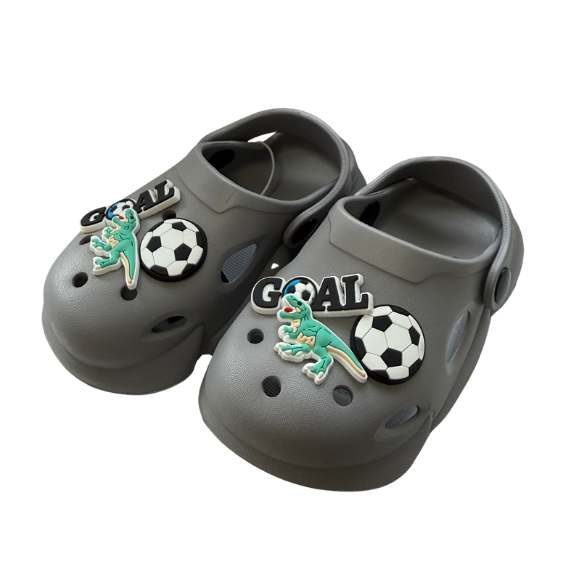 Super Cool papuci baieti tip saboti 24-35 Light Grey cu dino si minge Imagine principală a produsului