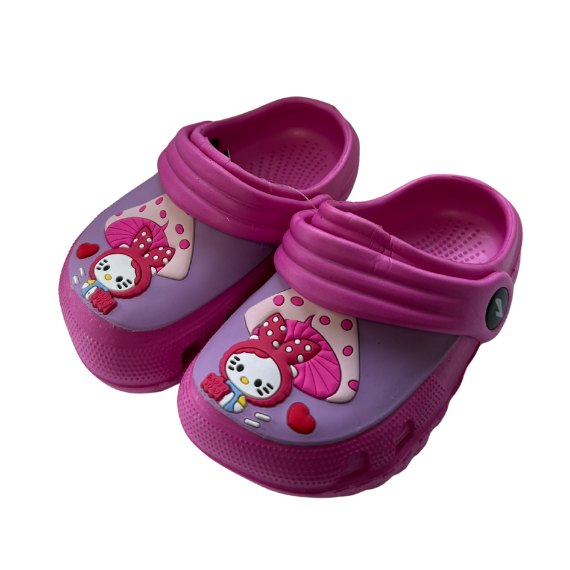 Super Cool papuci fete tip saboti 19-23 Pink cu ciuperca si iepuras