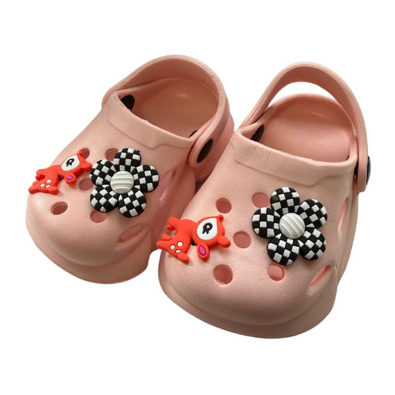 Super Cool papuci fete tip saboti 20-25 Light Pink cu caprioara si floare