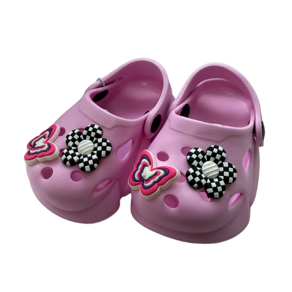 Super Cool papuci fete tip saboti 20-25 Pink cu fluturas si floare
