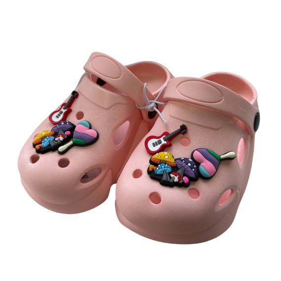 Super Cool papuci fete tip saboti 24-29 Pink cu inimioar, ciuperca, chitara Imagine principală a produsului