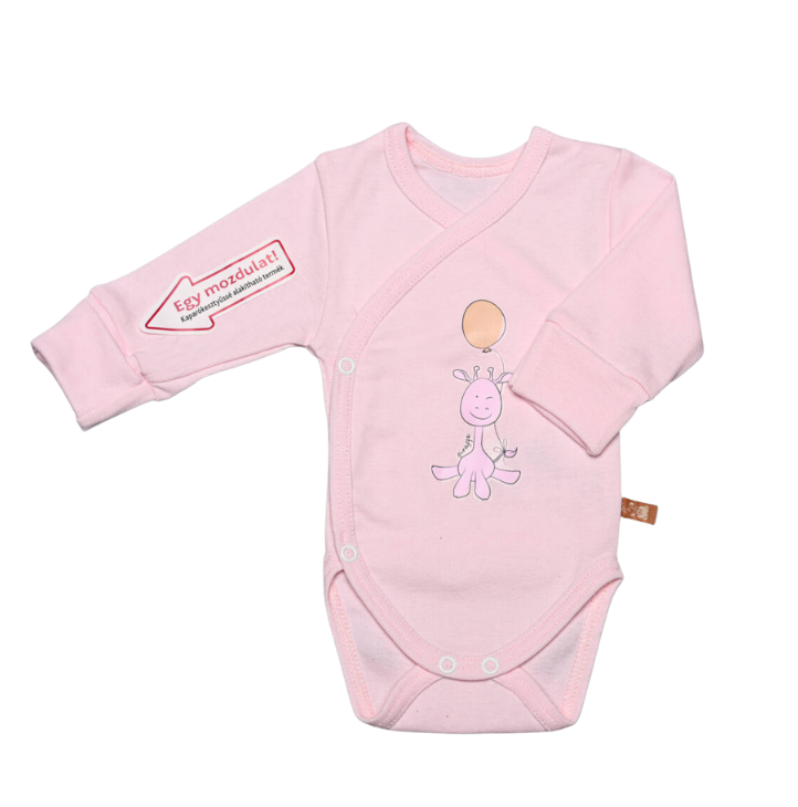 Teddy body cu maneca lunga nou nascuti, Girafa roz