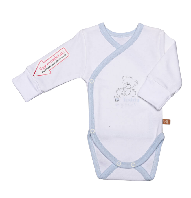 Teddy body cu maneca lunga nou nascuti, Ursulet Alb cu tiv albastru Imagine principală a produsului