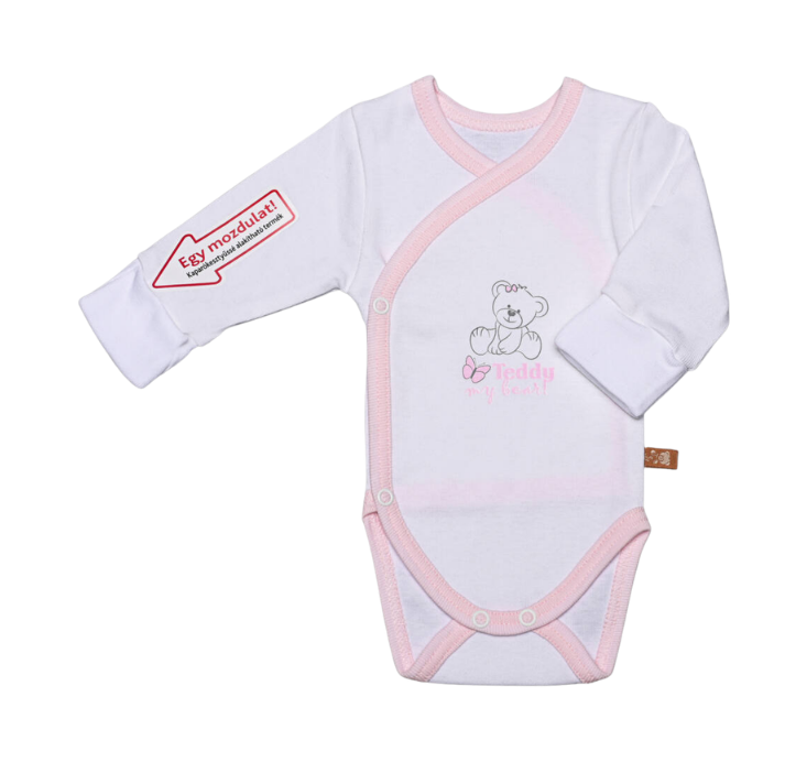 Teddy body cu maneca lunga nou nascuti, Ursulet Alb cu tiv roz Imagine principală a produsului