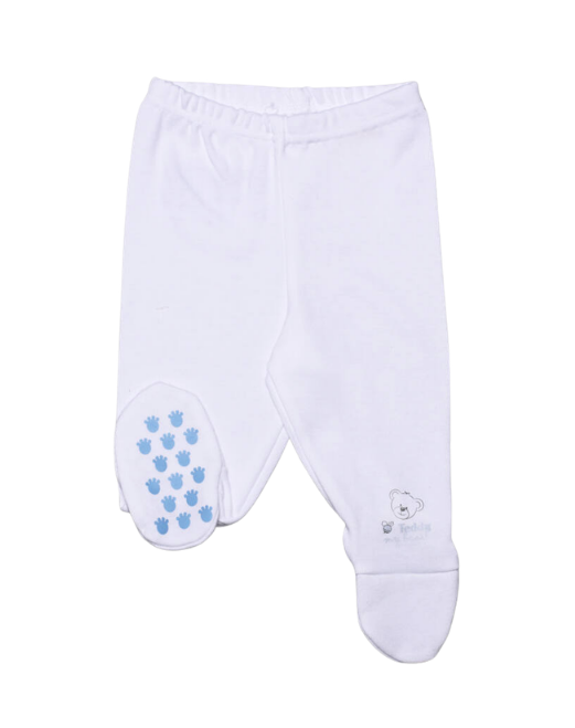 Teddy pantalon lung cu botosei nou nascuti, Ursulet Alb cu tiv albastru