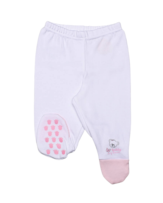 Teddy pantalon lung cu botosei nou nascuti, Ursulet Alb cu tiv roz Imagine principală a produsului