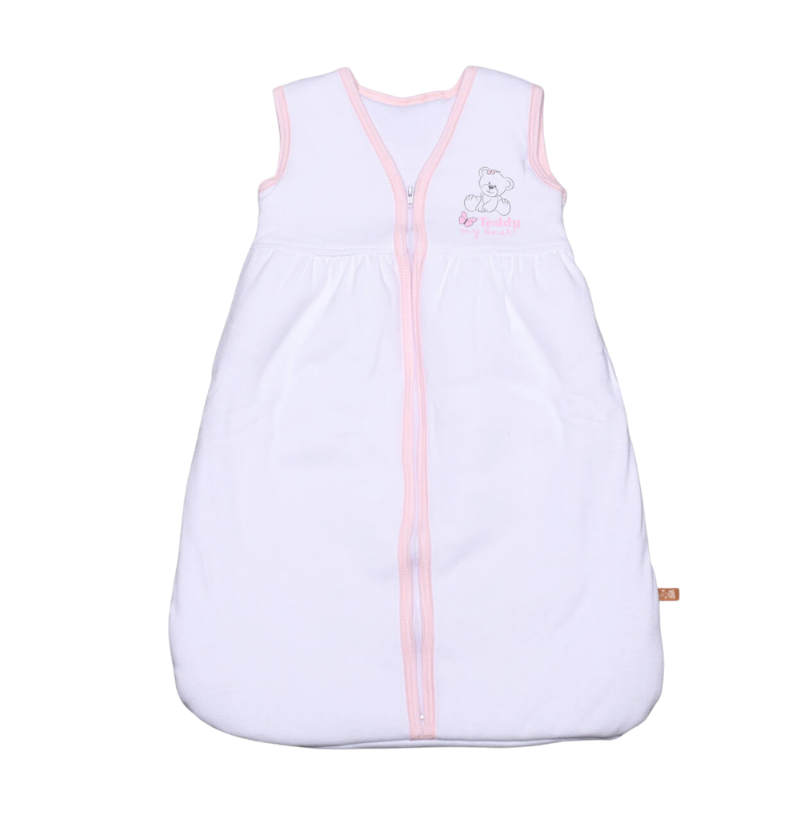 Teddy sac de dormit fara maneci 0m+ Ursulet Alb cu tiv roz Imagine principală a produsului