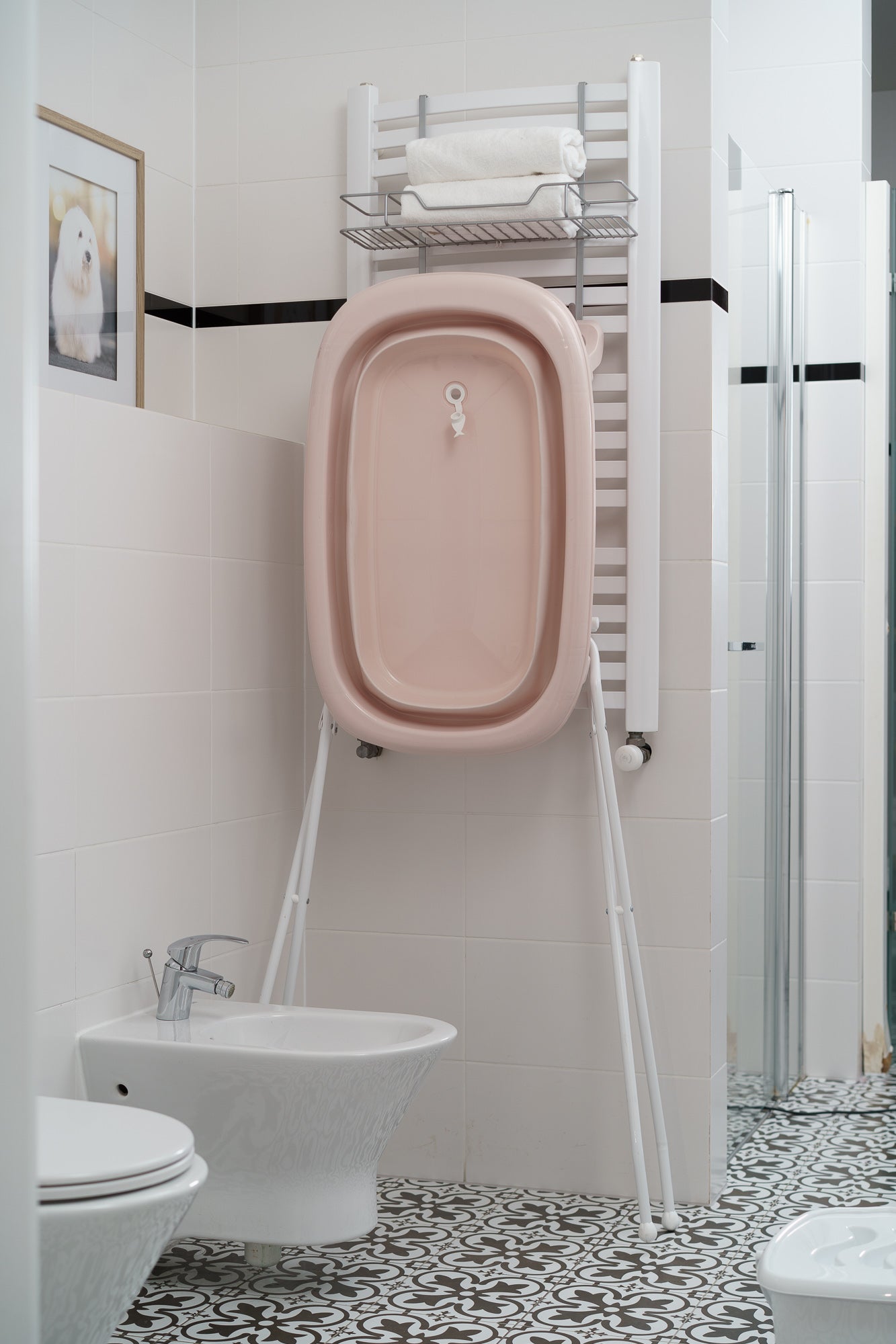 Tega Baby Cadita pliabila 81 cm cu dop de scurgere si termometru 0m+ Roz