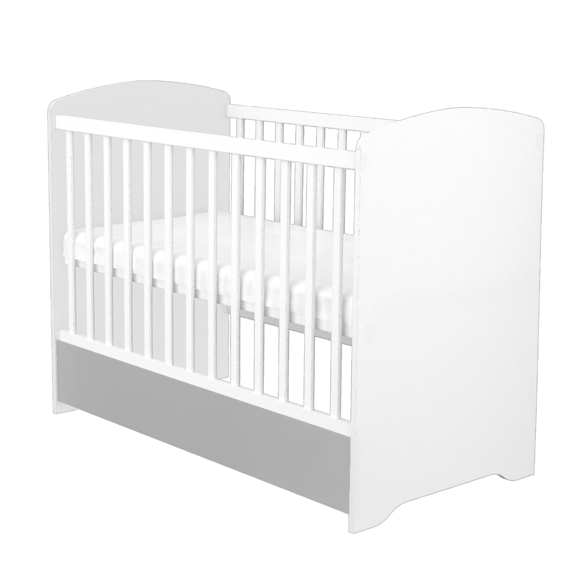 Timba patut din lemn 120x60 cm Erik cu sertar, Alb cu argintiu