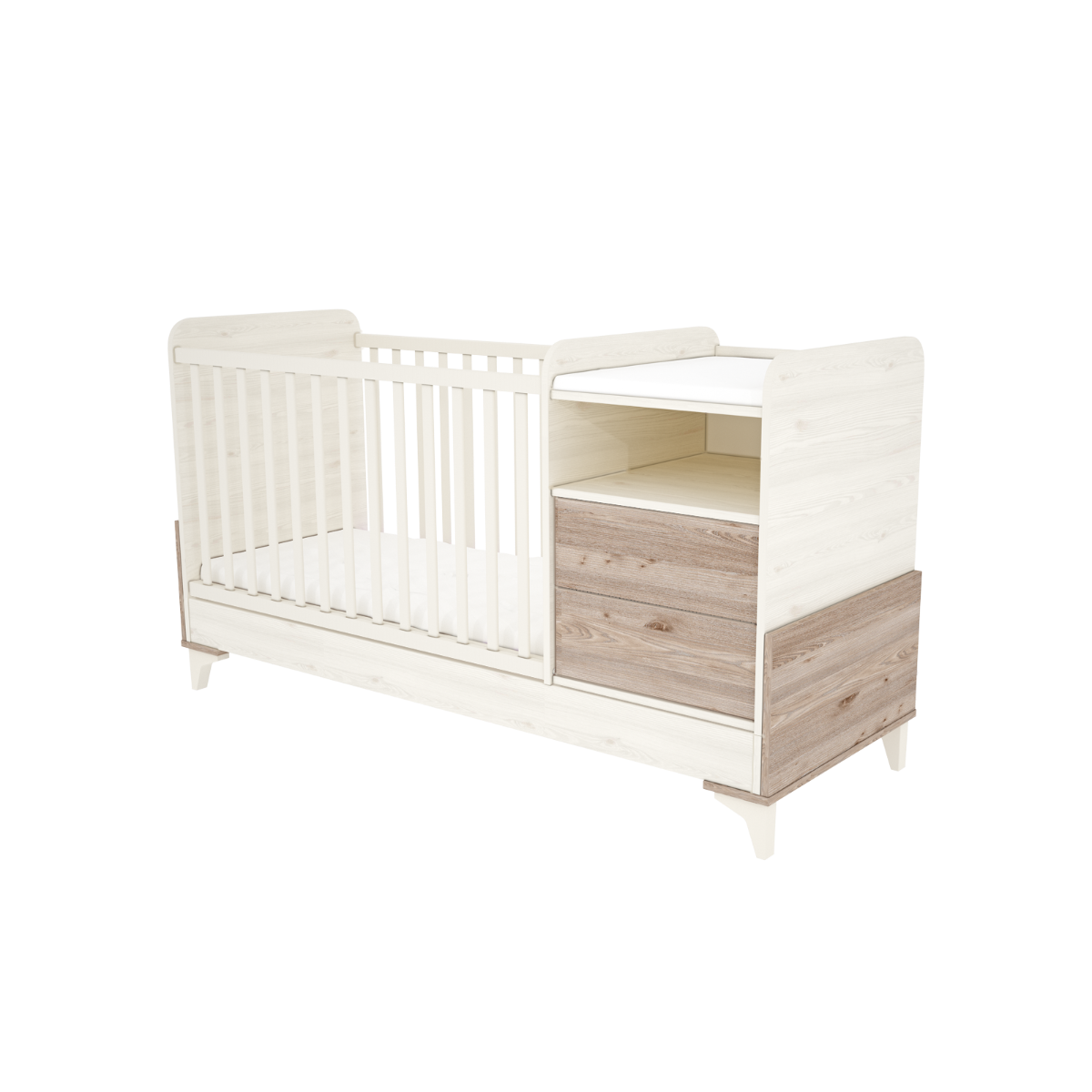 Timba patut din lemn transformabil cu sertar Combi Kloe 70x120 cm Cream-Salcie Imagine secundară a produsului