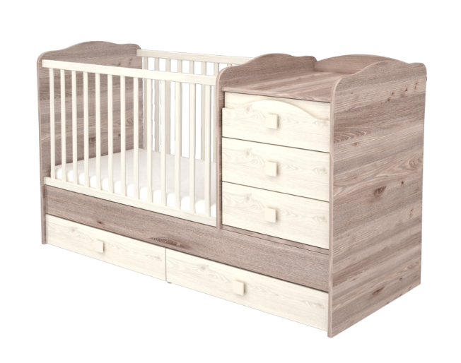 Timba patut din lemn transformabil Maxi Combi 120x70 cm Viki, Crem-Salcie Imagine principală a produsului
